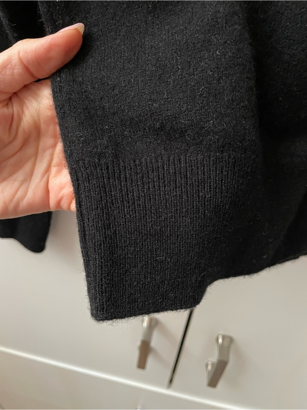 Naadam Black Lightweight Long Sleeve Crewneck Cashmere Sweater with Smiley Patch - Picture 9 of 10